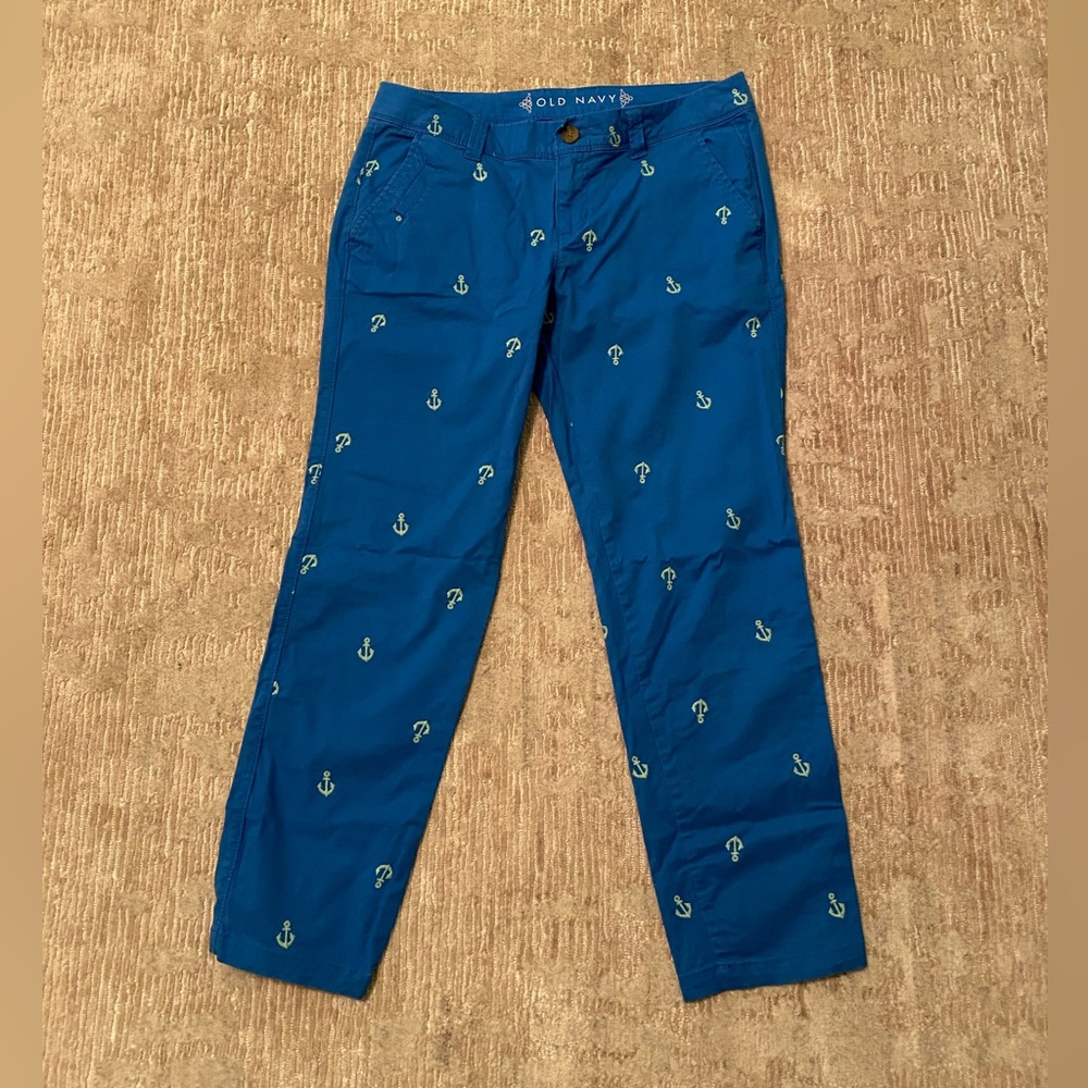 Green embroidered anchor sailor pants